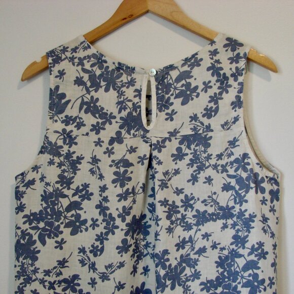 Terzo Millennio Linen Floral Dress Italy Sleeveless Blue Cream Loose Fit Large - Picture 10 of 11